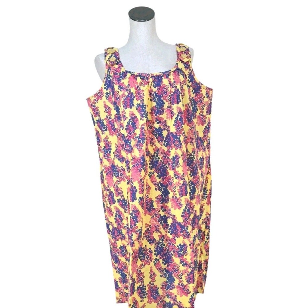 A. Richards VTG Aughts Y2K Midi Sun Dress Yellow Floral Wooden Button Women's 1X - Picture 2 of 8